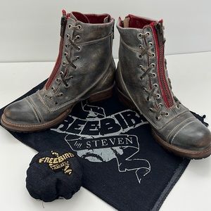 Women Boots, Freebird by Steven, Size 9, distressed leather/red accent in zipper